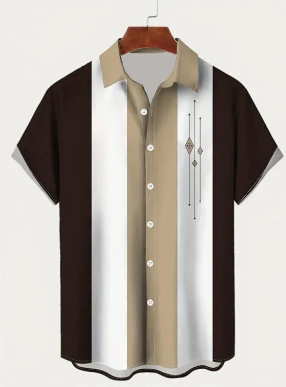 Men's Summer Hawaiian-Style Short-Sleeve Beach Shirt — Striped Casual Business Shirt