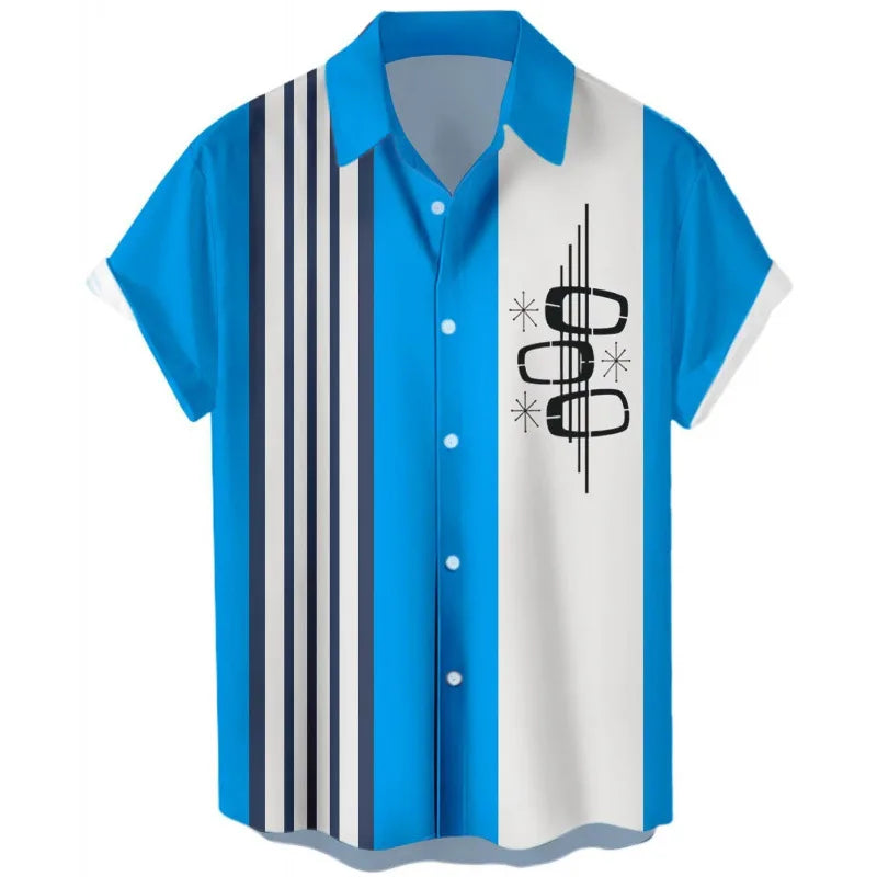 Men's Summer Hawaiian-Style Short-Sleeve Beach Shirt — Striped Casual Business Shirt