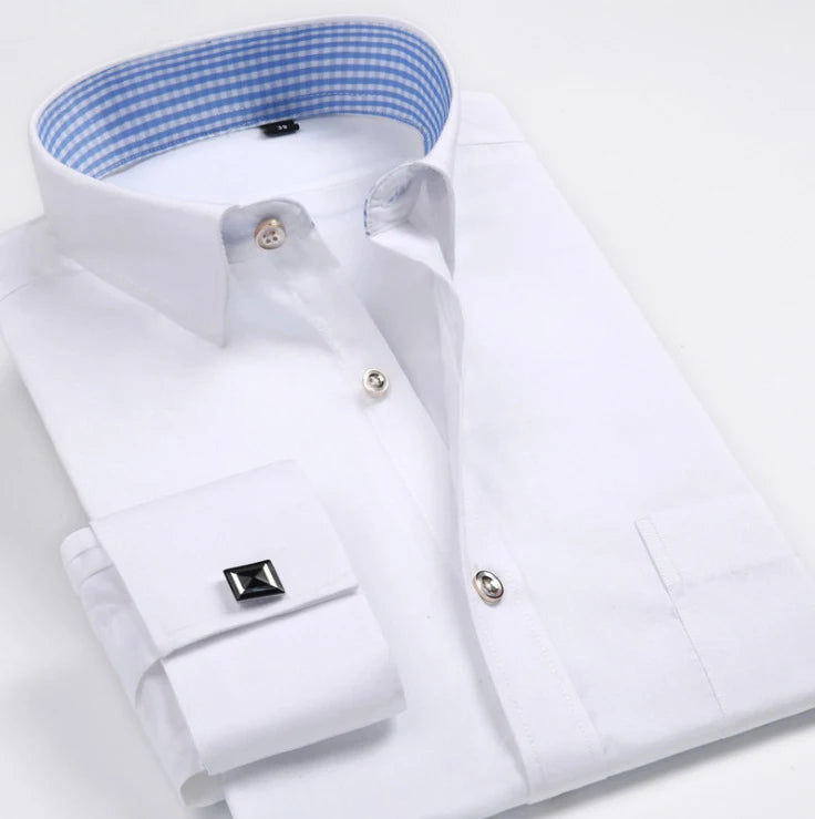 Classic French Cuff Long-Sleeve Shirt — Men's Slim-Fit Pure Cotton Business Shirt
