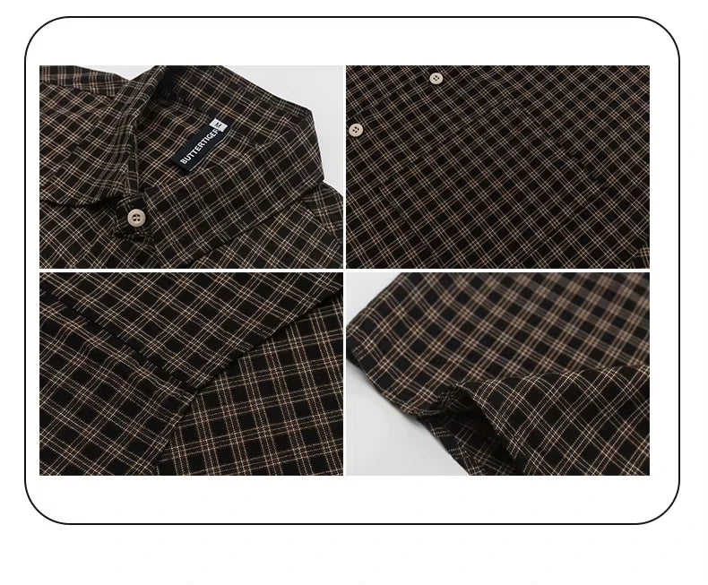 Men's Shirt — Pure Cotton, Casual & Gender-Neutral Style, Short-Sleeve Plaid, Embroidered Details