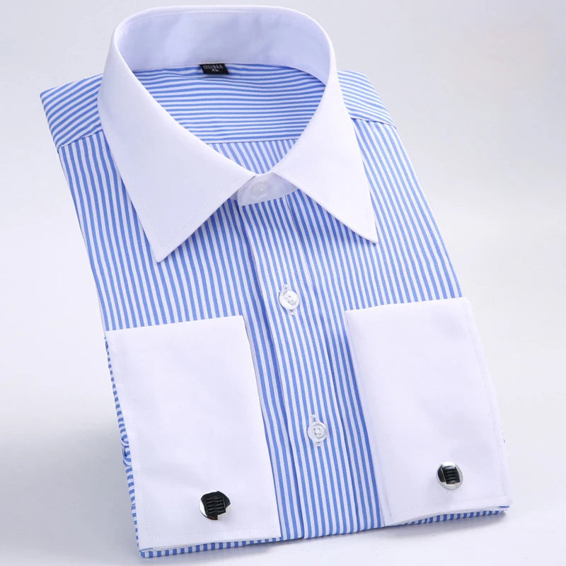 Classic French Cuff Long-Sleeve Shirt — Men's Slim-Fit Pure Cotton Business Shirt