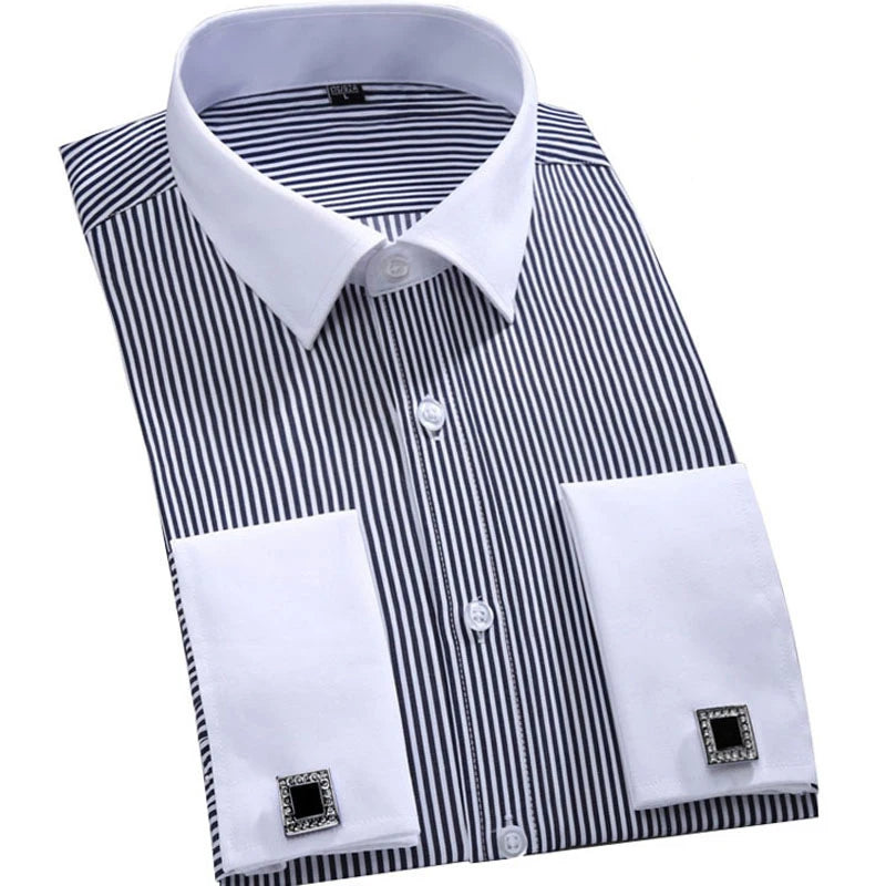 Classic French Cuff Long-Sleeve Shirt — Men's Slim-Fit Pure Cotton Business Shirt
