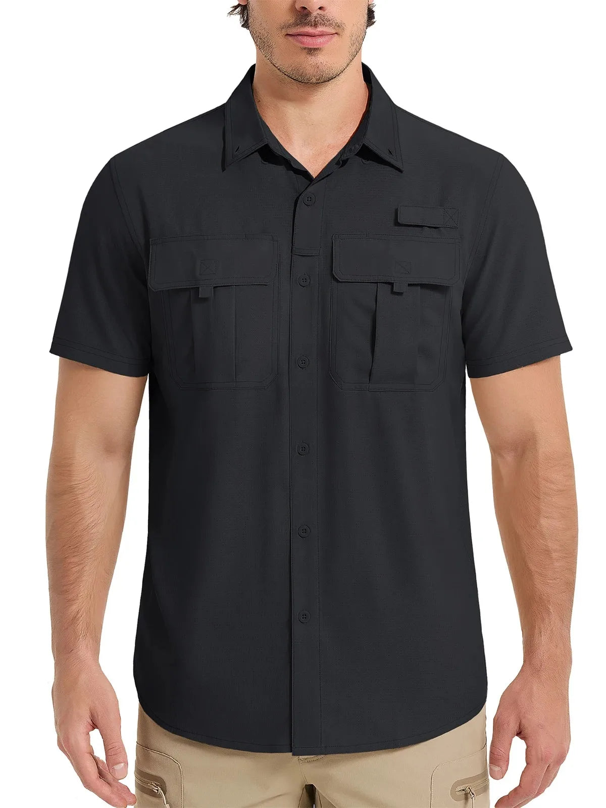 Men's Quick-Drying Short-Sleeve Shirt — Casual Button-Down Work Shirt, Suitable for Summer Hiking, Fishing, and Work