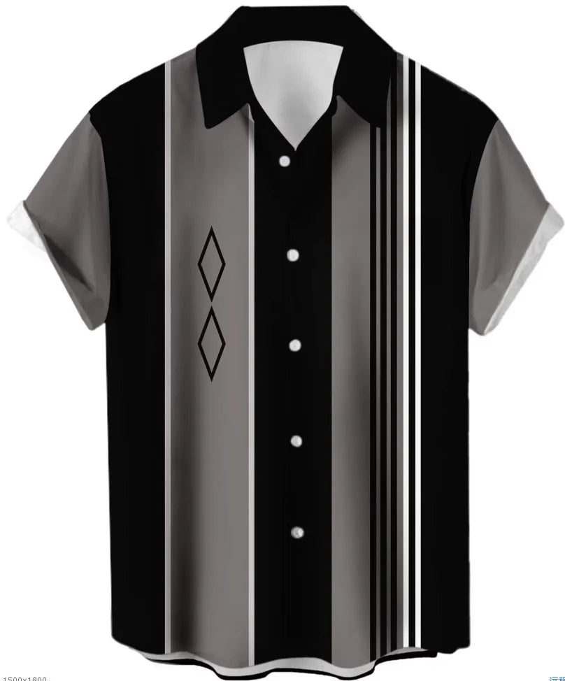 Men's Summer Hawaiian-Style Short-Sleeve Beach Shirt — Striped Casual Business Shirt