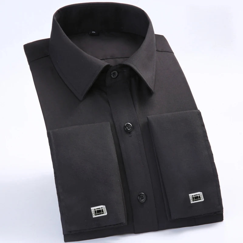 Classic French Cuff Long-Sleeve Shirt — Men's Slim-Fit Pure Cotton Business Shirt