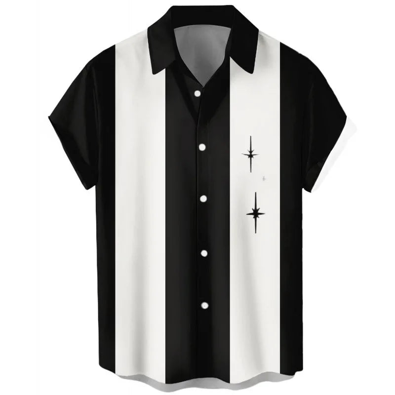 Men's Summer Hawaiian-Style Short-Sleeve Beach Shirt — Striped Casual Business Shirt