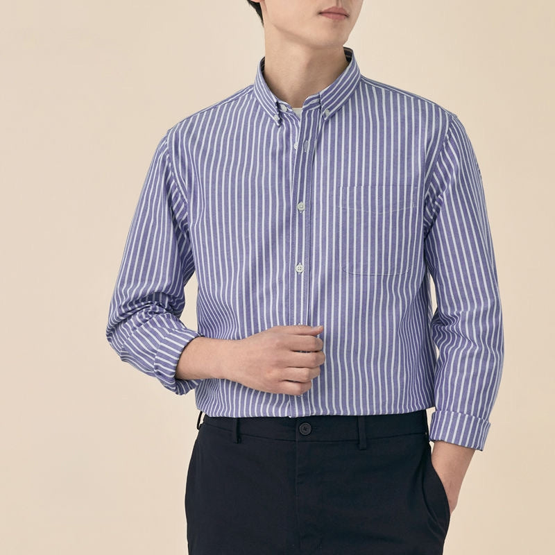 Pure Cotton Long-Sleeve Dress Shirt — Men's Slim-Fit Business & Casual Shirt