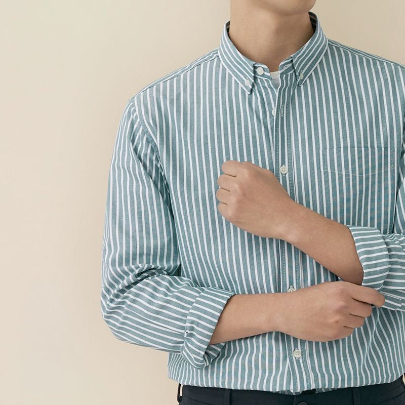 Pure Cotton Long-Sleeve Dress Shirt — Men's Slim-Fit Business & Casual Shirt