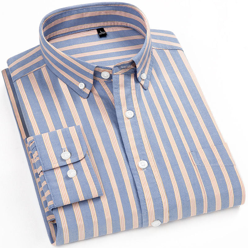 Pure Cotton Long-Sleeve Dress Shirt — Men's Slim-Fit Business & Casual Shirt