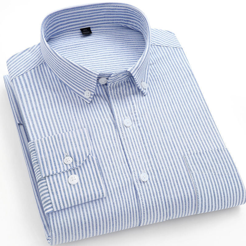 Pure Cotton Long-Sleeve Dress Shirt — Men's Slim-Fit Business & Casual Shirt