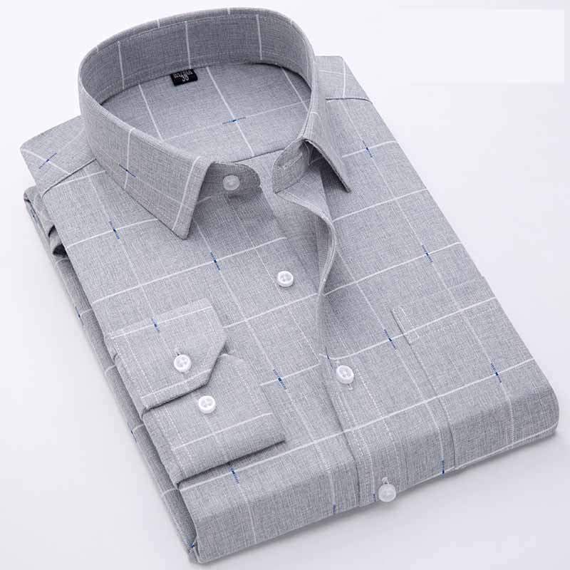 Men's Business Plaid Long-Sleeve Shirt: Premium Oxford Cotton—A Versatile Essential for Both Office and Everyday Wear.