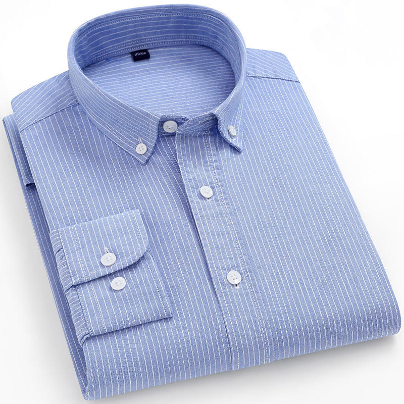 Pure Cotton Long-Sleeve Dress Shirt — Men's Slim-Fit Business & Casual Shirt