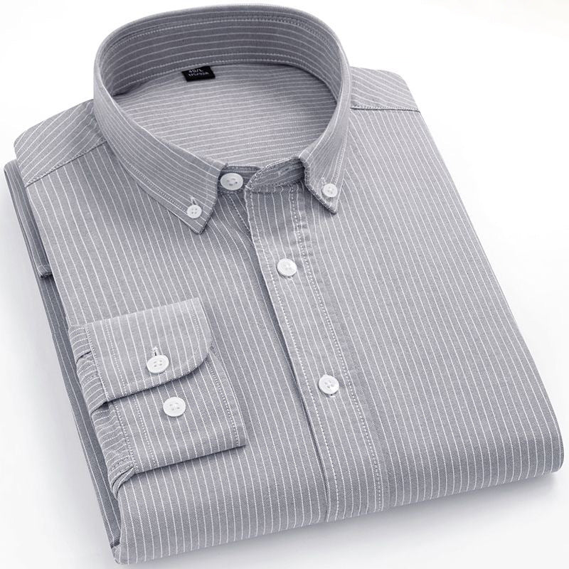 Pure Cotton Long-Sleeve Dress Shirt — Men's Slim-Fit Business & Casual Shirt